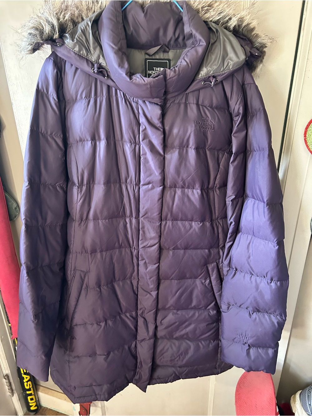 The North Face Women's Purple Down Parka with Faux Fur Hood XL